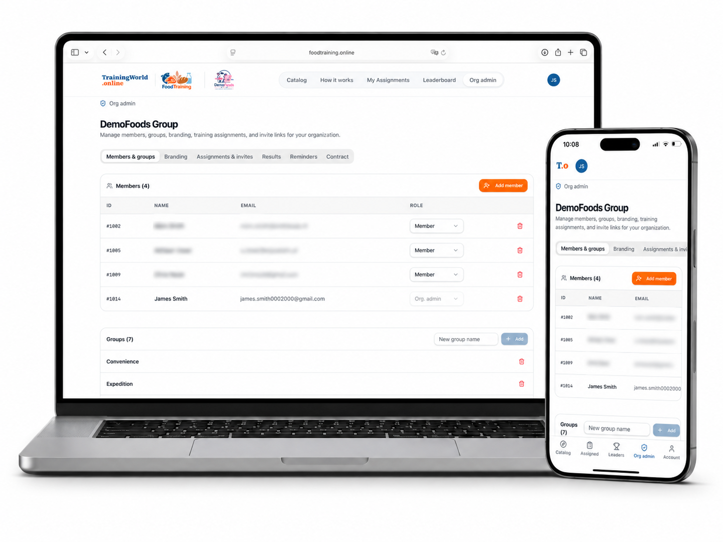 Groups management screen