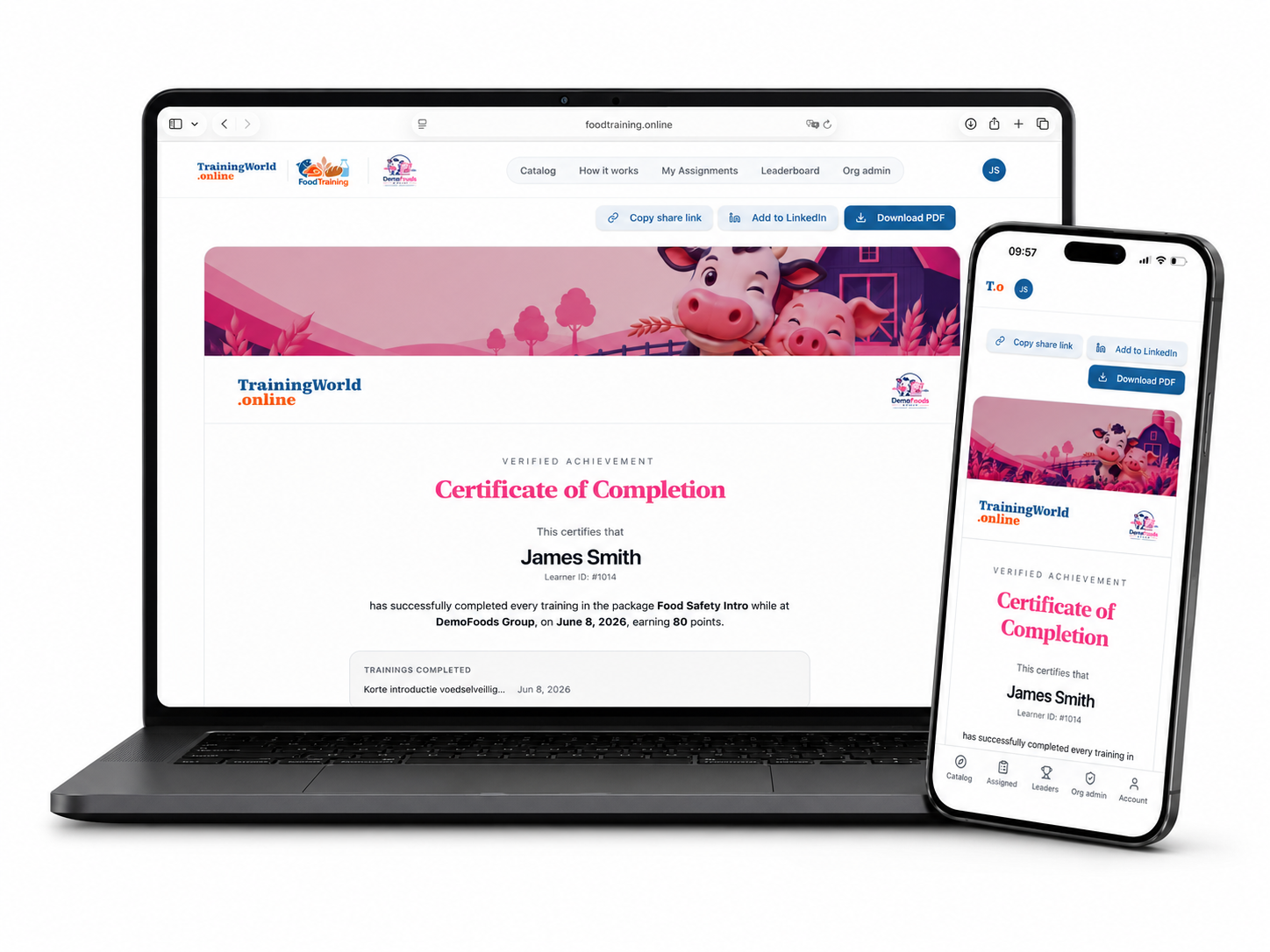 Completed certificate of training